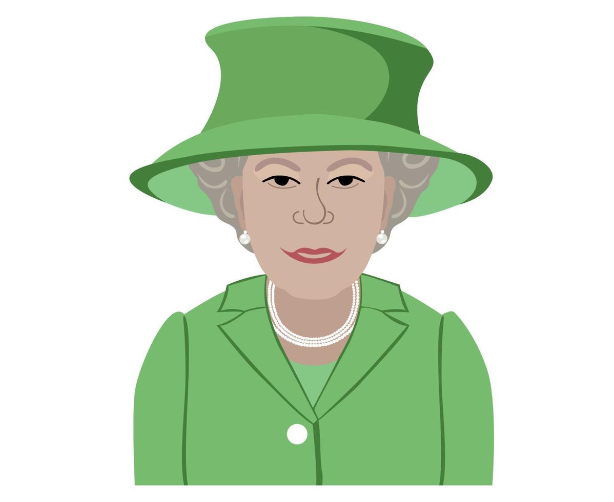 rainha elizabeth rosto verde ternos retrato britânico reino unido 1926 2022 nacional europa país ilustração vetorial design abstrato vetor