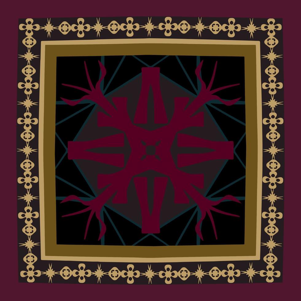 design geométrico padrão vermelho e dourado ideal para lenço de seda, lenço, bandana, gravata, xale, hijab, tecido, têxtil, papel de parede, tapete, cobertor, cerâmica ou azulejos. arte para impressão de moda. vetor