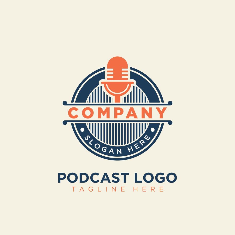 design de logotipo de microfone vintage moderno para símbolo de empresa de negócios de podcast vetor