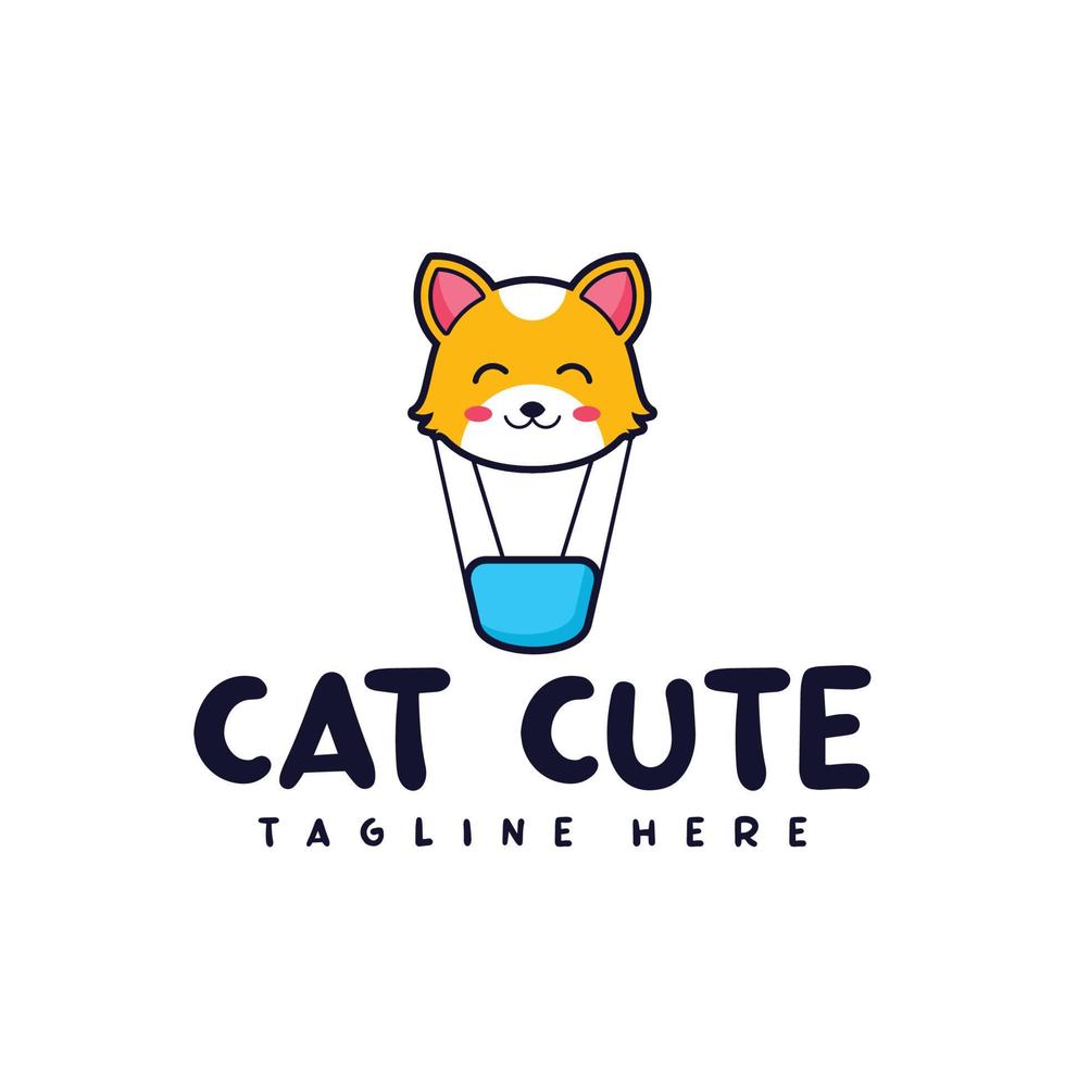 balão de ar quente design de logotipo de gato fofo vetor