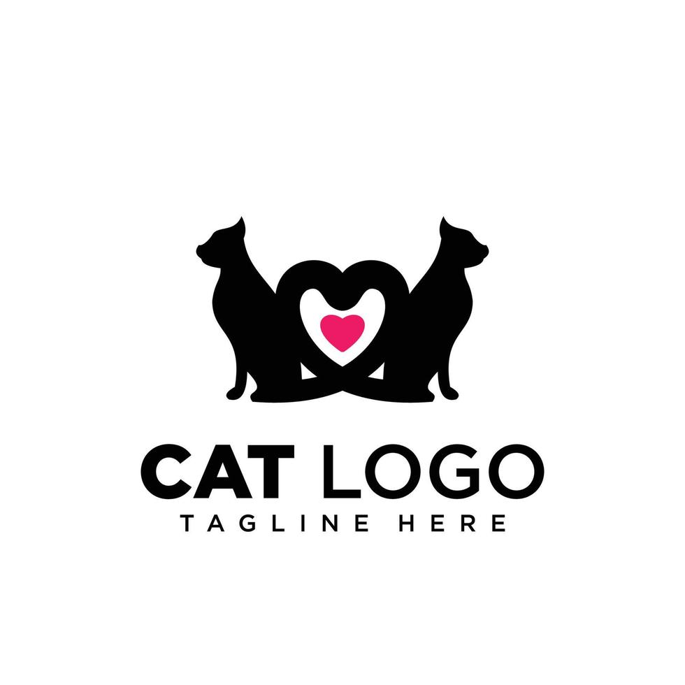 dois gatos e design de logotipo de amor vetor