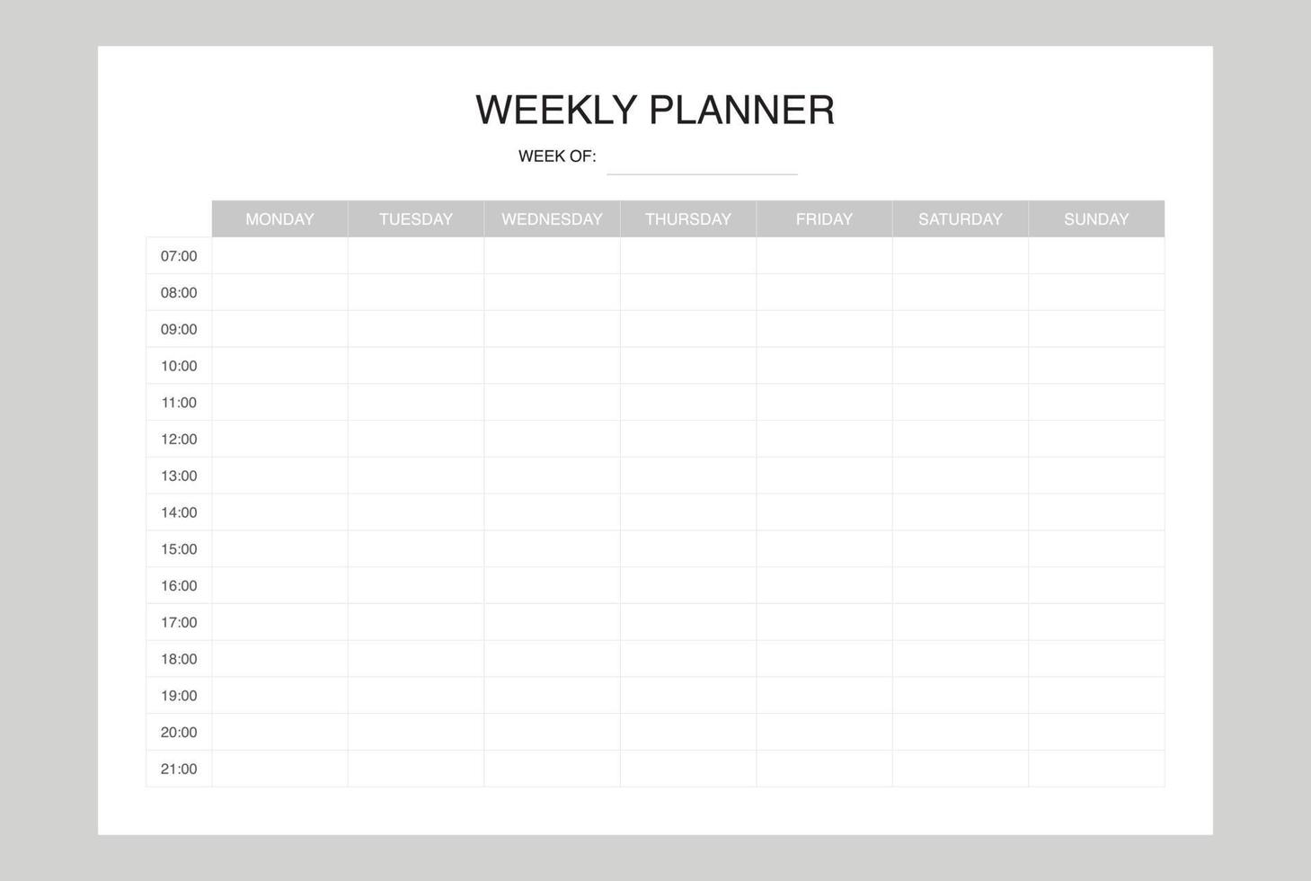 modelo de planejador semanal simples, programação semanal vetor
