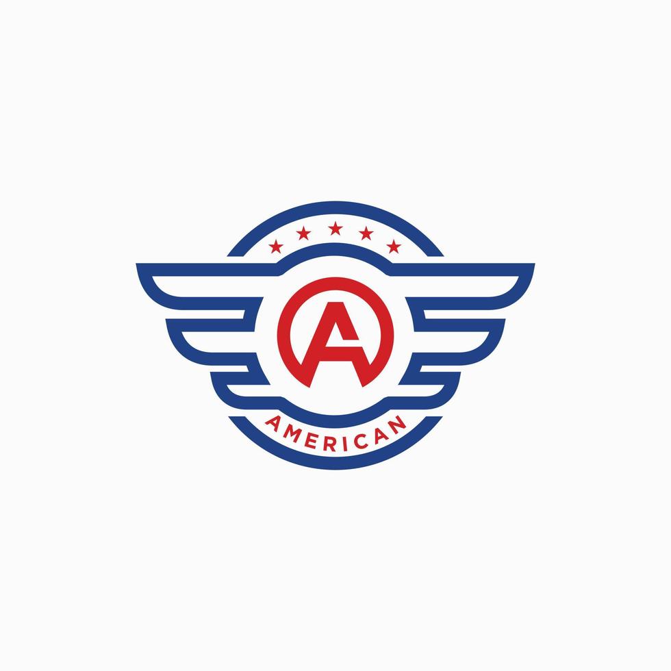 modelo de design de logotipo inicial no conceito de asas e cor americana vetor