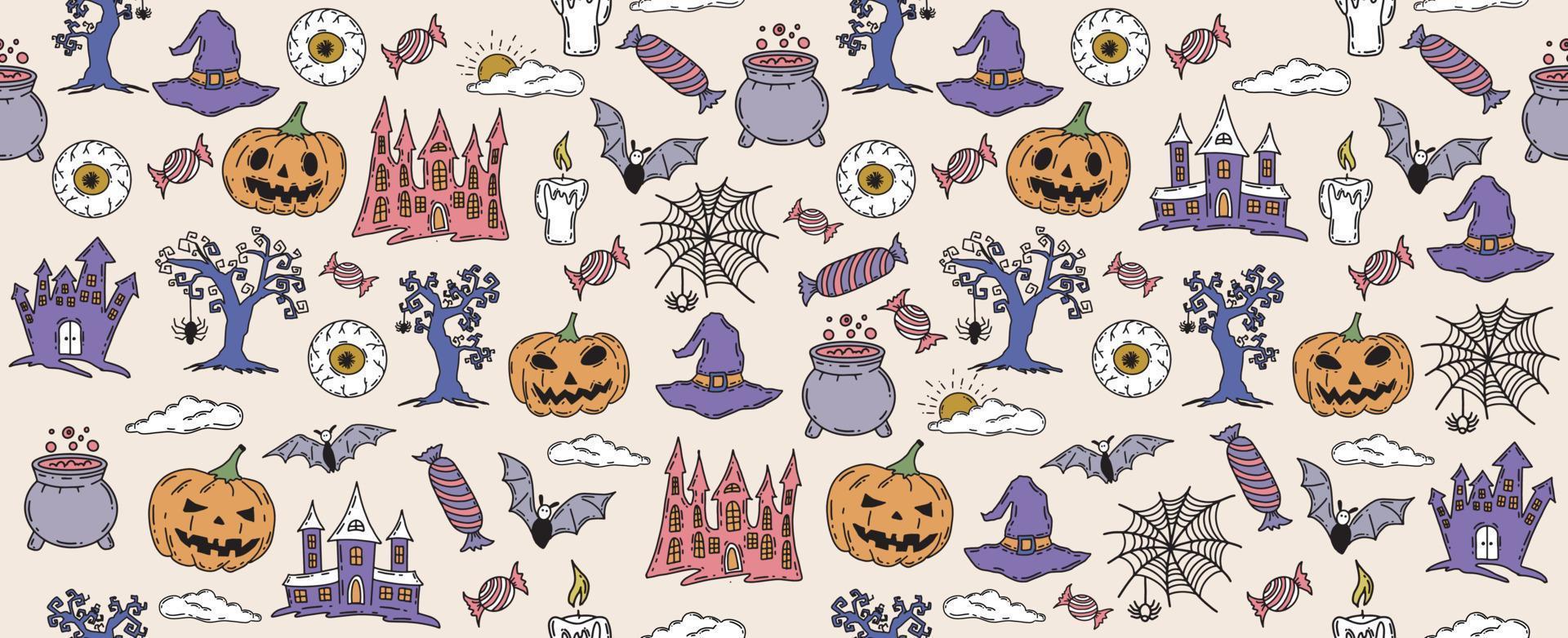 símbolos de halloween ilustrações desenhadas à mão vetor