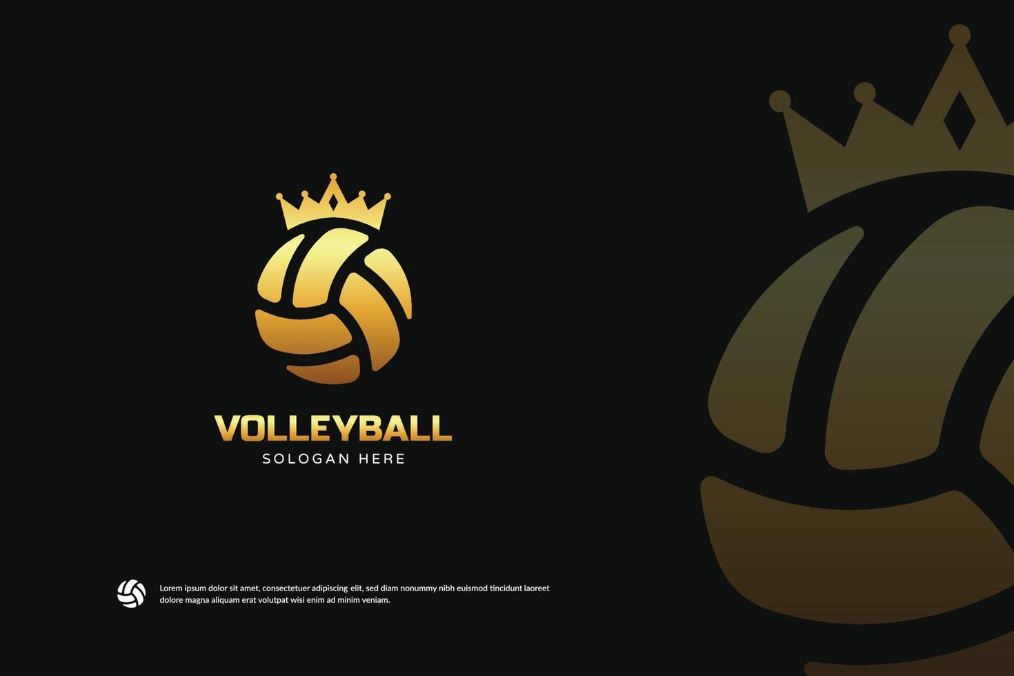 rei do logotipo dourado de vôlei, vetor de identidade de equipe de esporte de luxo. modelo de torneio de vôlei