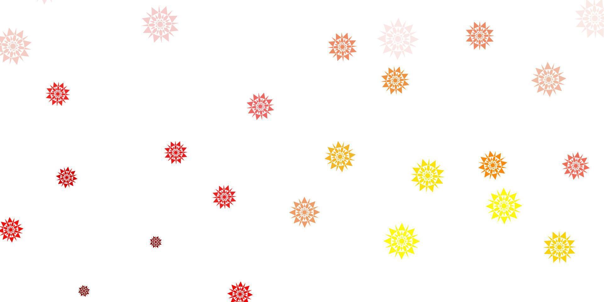 fundo vector vermelho e amarelo claro com flocos de neve de Natal.