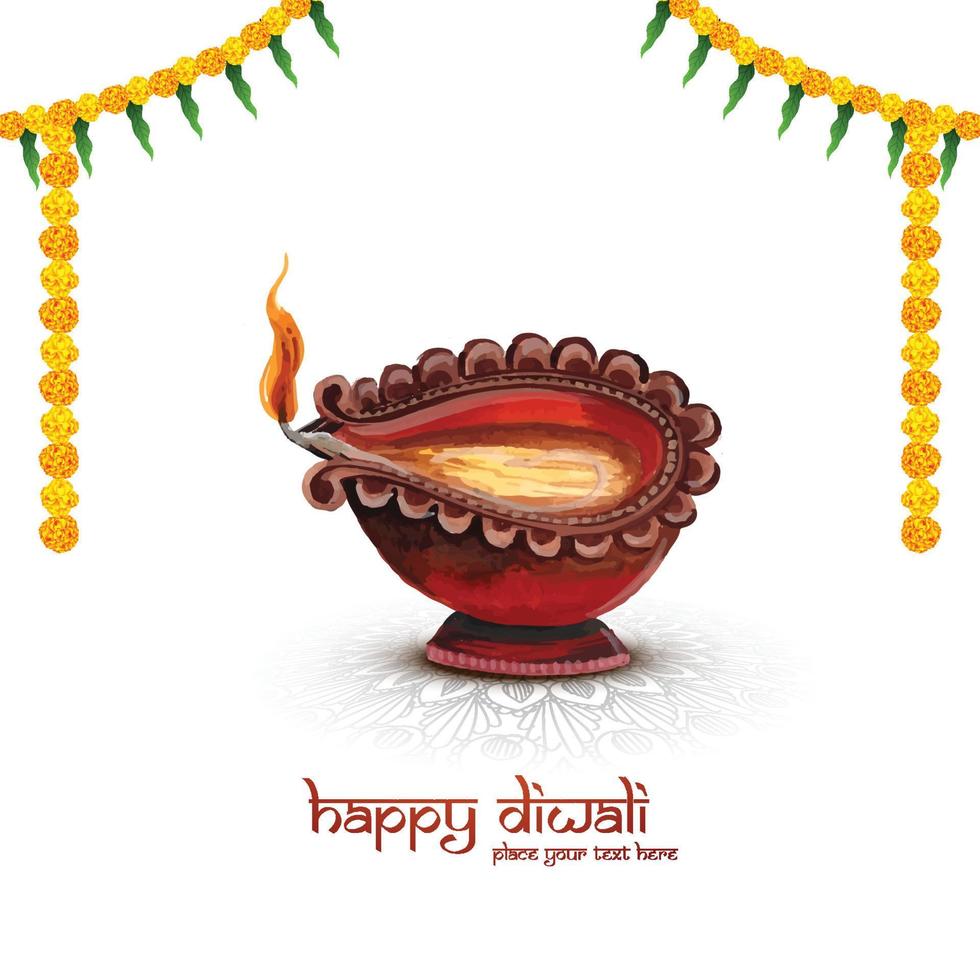 ilustração de diya queimando aquarela no fundo de celebração de diwali feliz vetor