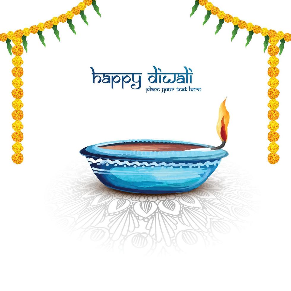 ilustração de diya queimando aquarela no fundo de celebração de diwali feliz vetor