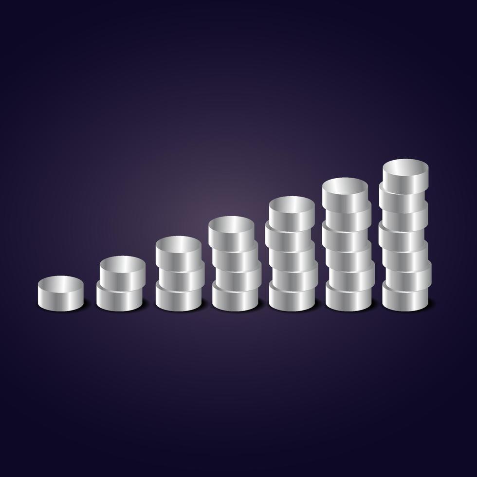 pilhas de tubos de moedas mostram crescimento na renda vetor