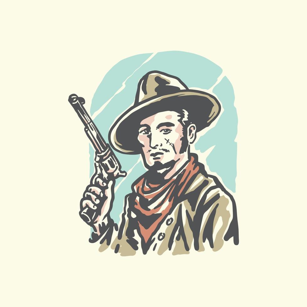 ilustração vintage de retrato de xerife do oeste selvagem vetor