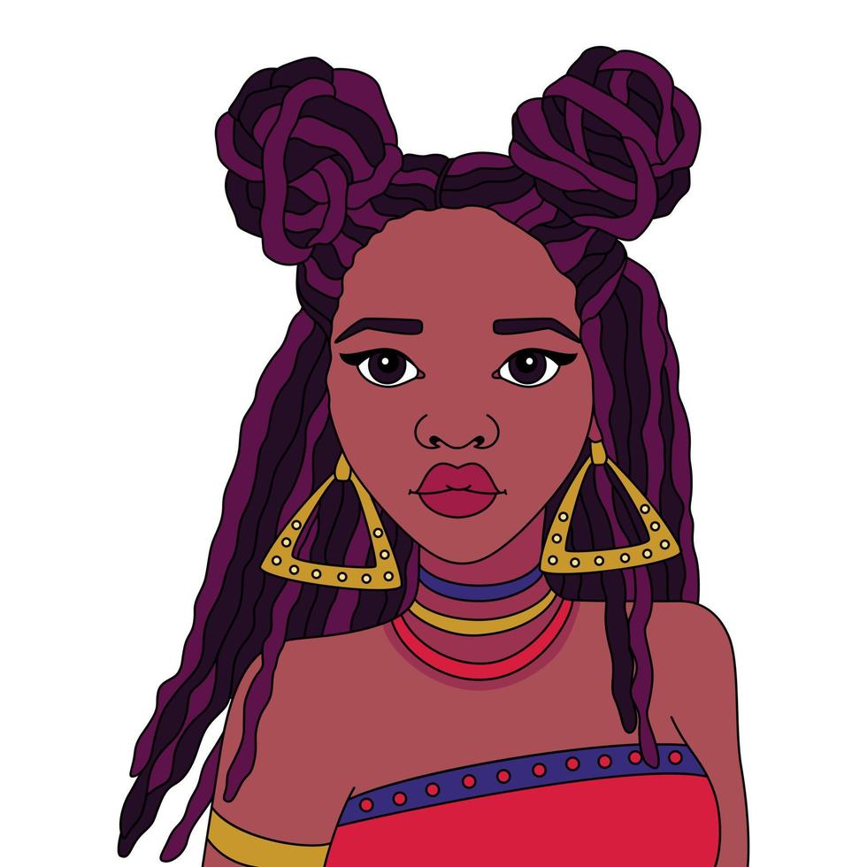 menina africana mulher negra afro menina moderna lindo ornamento para colorir ilustração arte vetor
