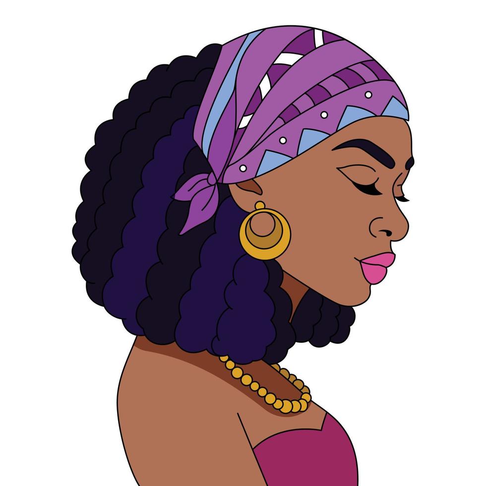 lenço de cabeça de mulher negra africana tranças de bandana penteado ilustração de coloração de vetor de menina afro