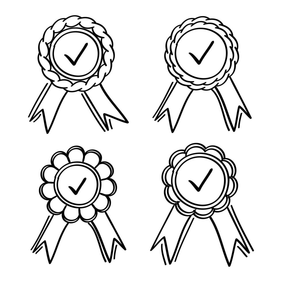 conjunto de ícone de medalha desenhada à mão no estilo doodle vetor
