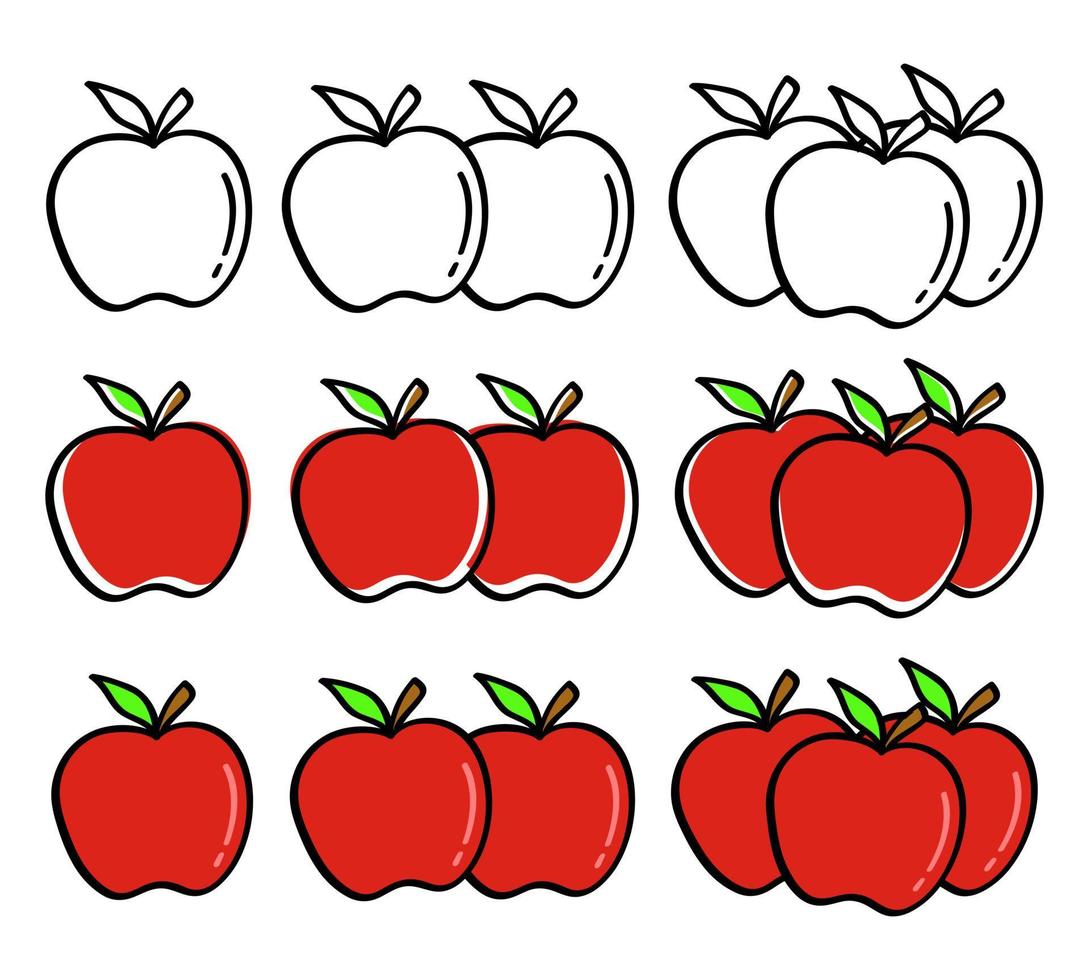 conjunto de maçã desenhada à mão em estilo doodle vetor