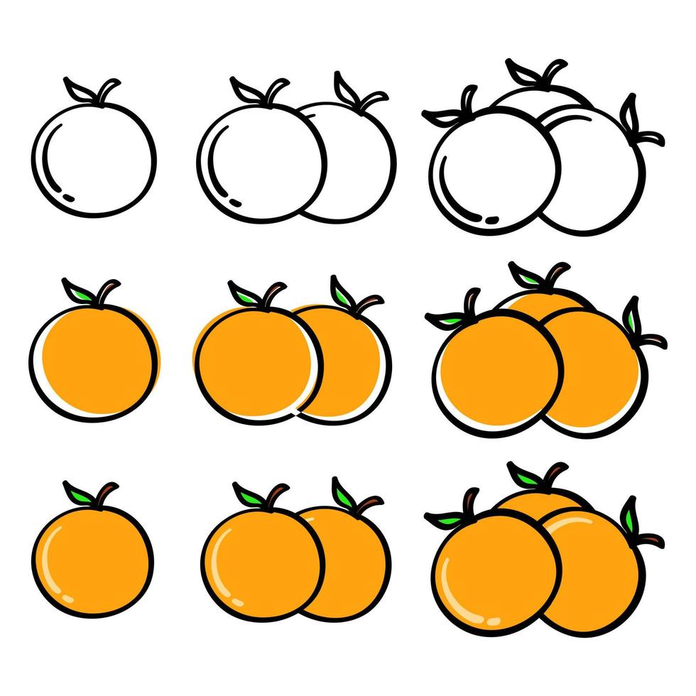 conjunto de laranja desenhado à mão em estilo doodle vetor