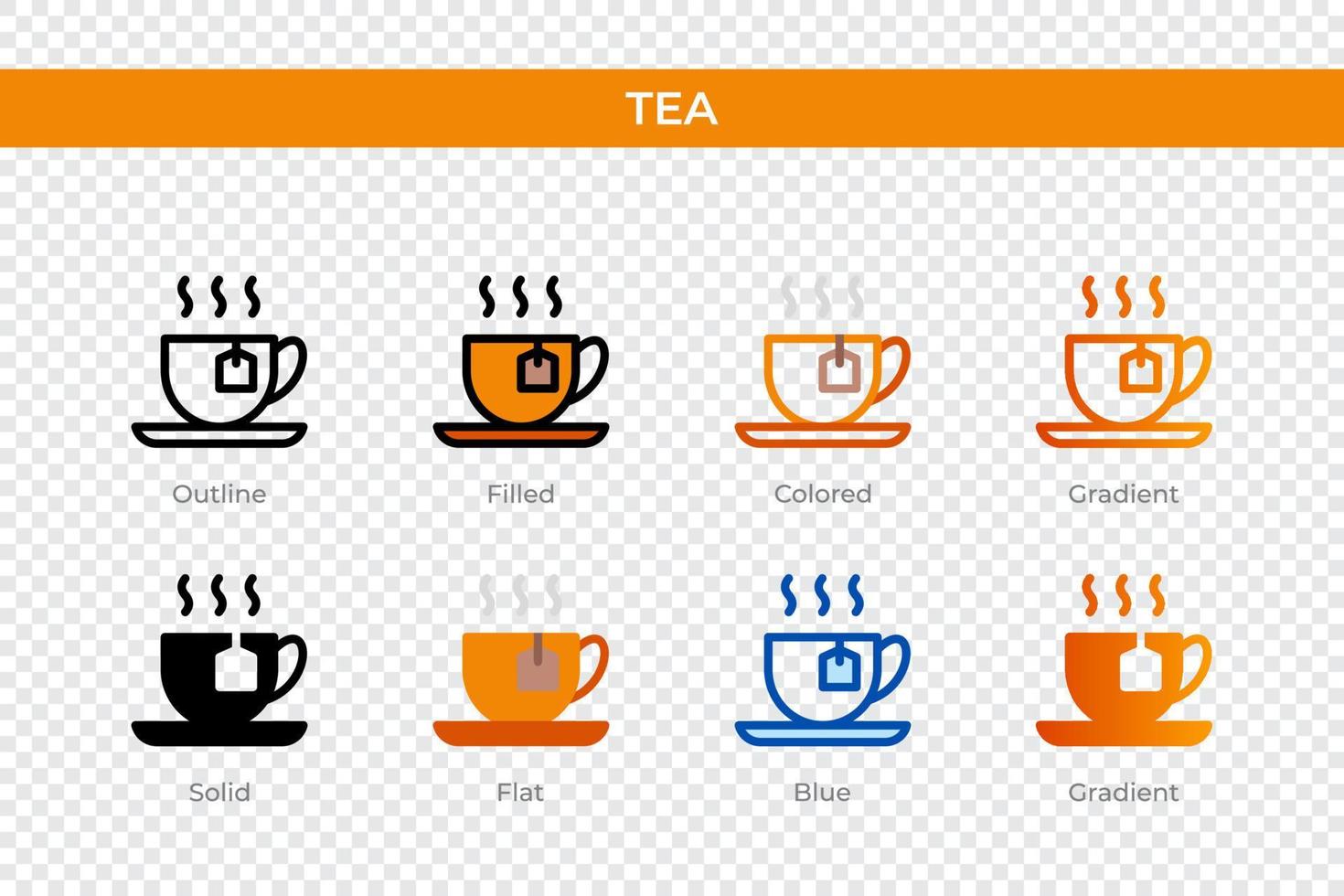 ícone de chá em estilo diferente. ícones de vetor de chá projetados em estilo de contorno, sólido, colorido, preenchido, gradiente e plano. símbolo, ilustração do logotipo. ilustração vetorial