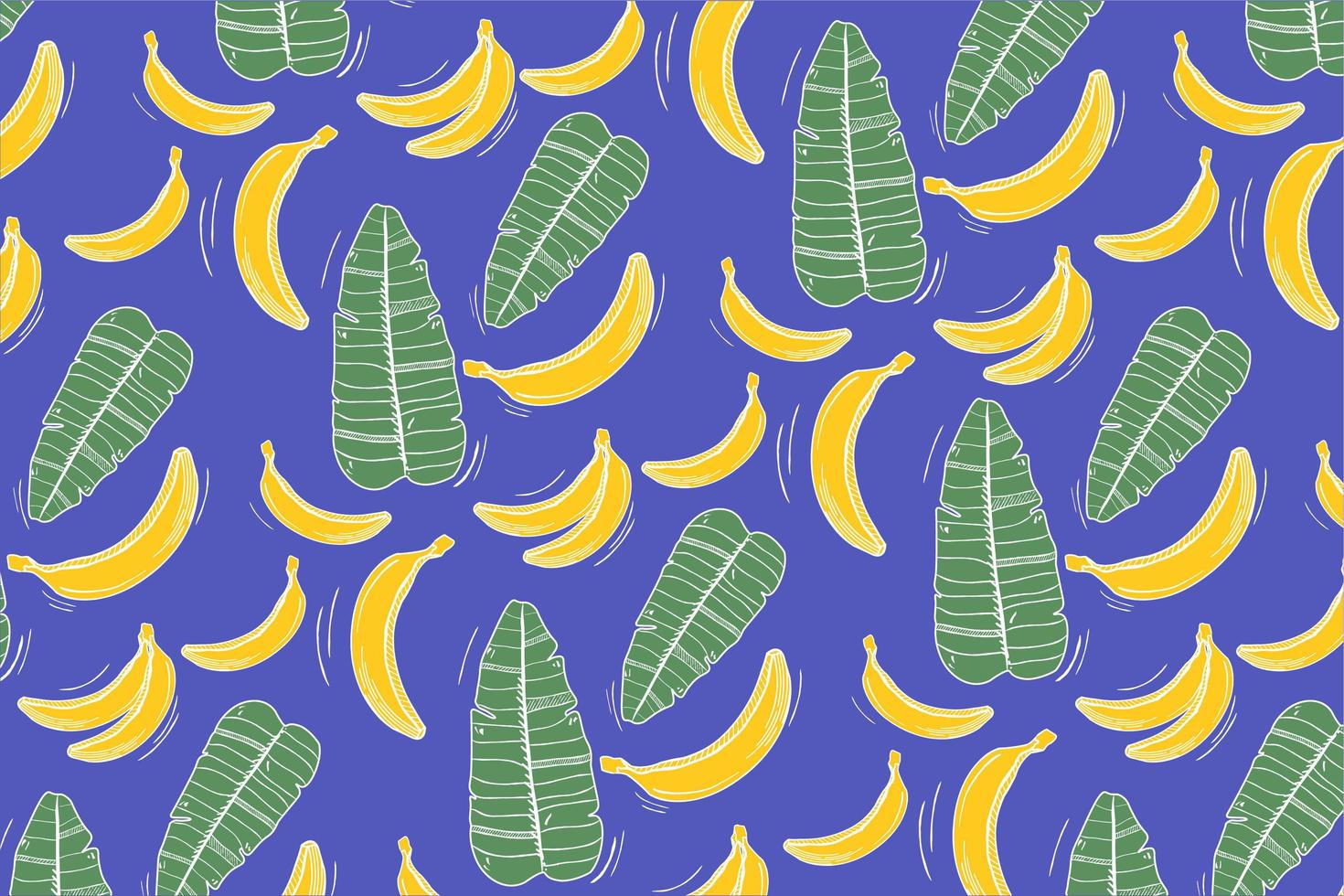 padrão com banana e folhas em azul vetor