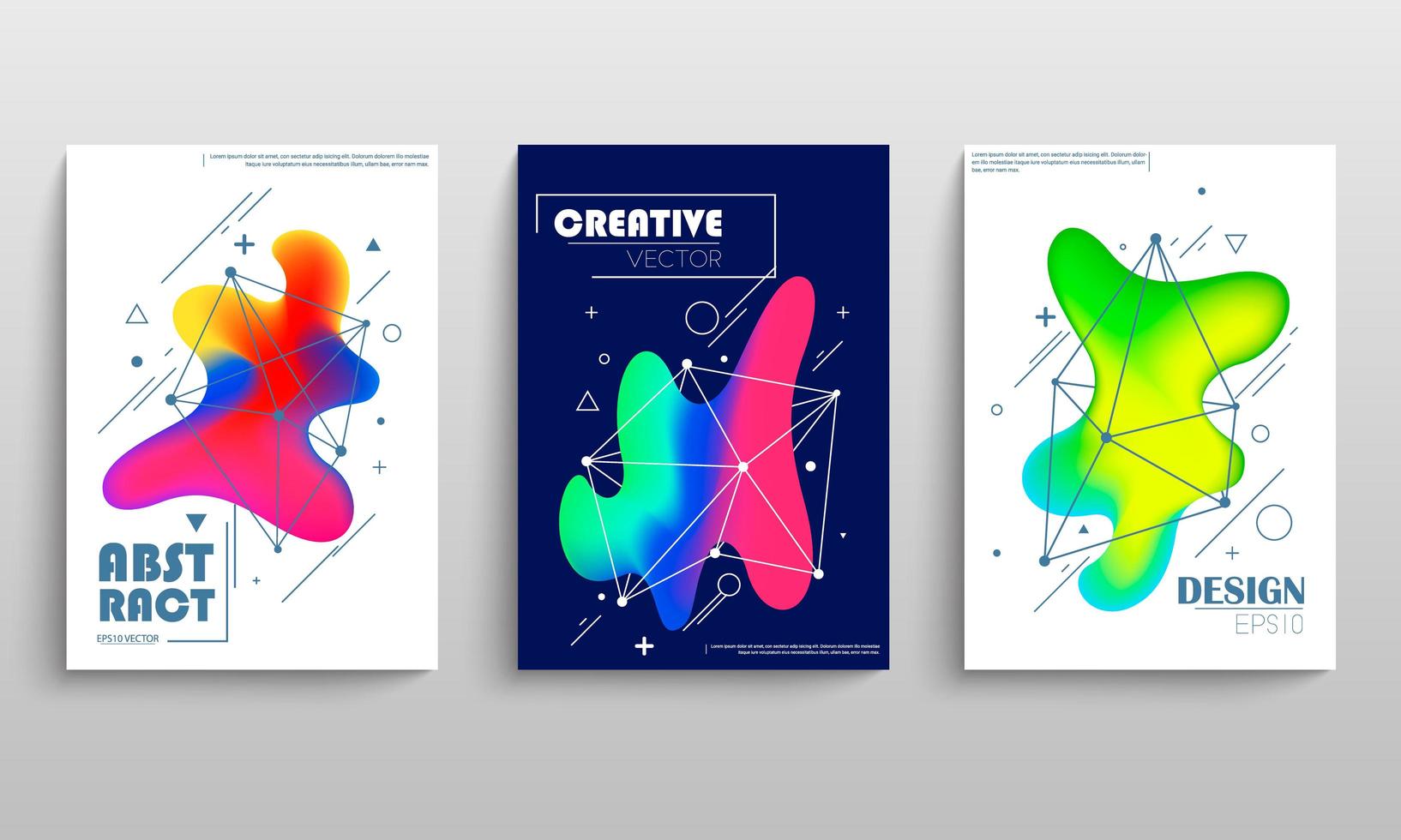 modelos de capa com formas geométricas e fluidas em neon vetor