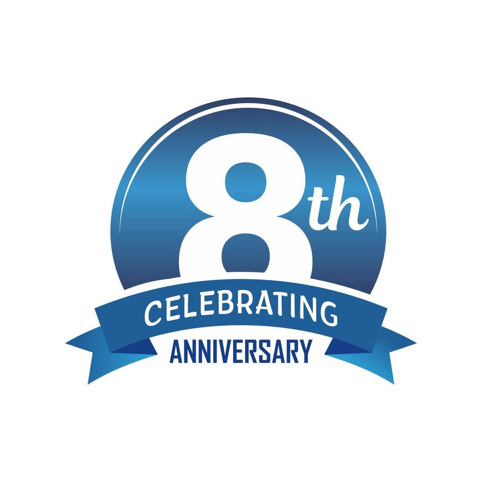 logotipo de aniversário de 8 anos, emblemas de aniversário 8 em design de modelo de conceito de aniversário vetor