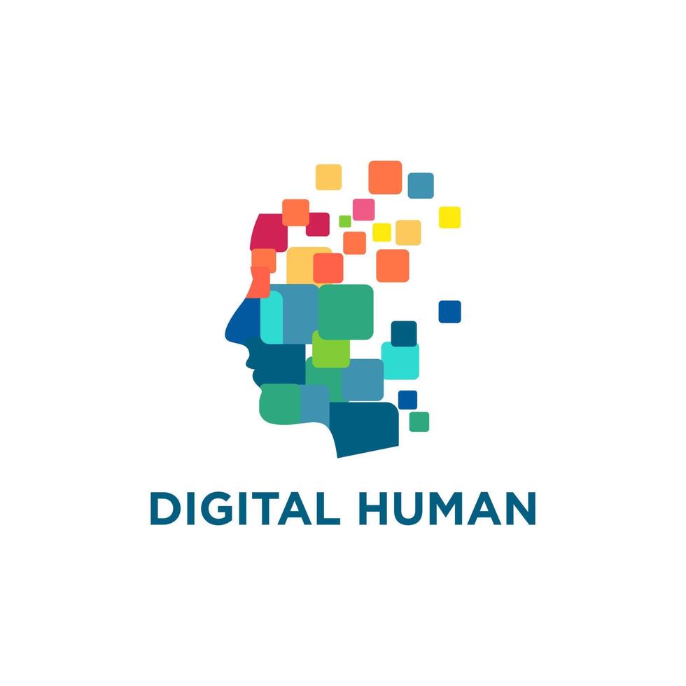 vetor de estoque de logotipo de cabeça humana abstrata digital