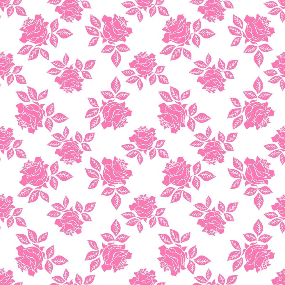 padrão sem emenda com rosas cor de rosa em um fundo branco. vetor