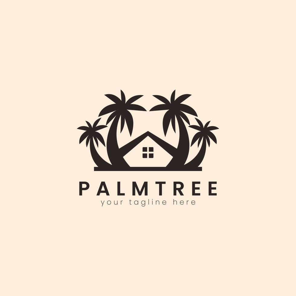 modelo de logotipo de árvore de casa de palmeira. pode ser usado para hotel em casa de praia tropical ou ilustração vetorial de design de logotipo de resort vetor