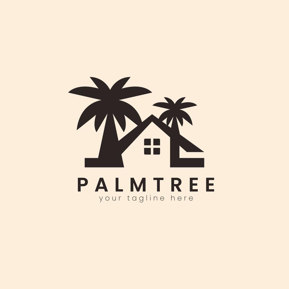 modelo de logotipo de árvore de casa de palmeira. pode ser usado para hotel em casa de praia tropical ou ilustração vetorial de design de logotipo de resort vetor