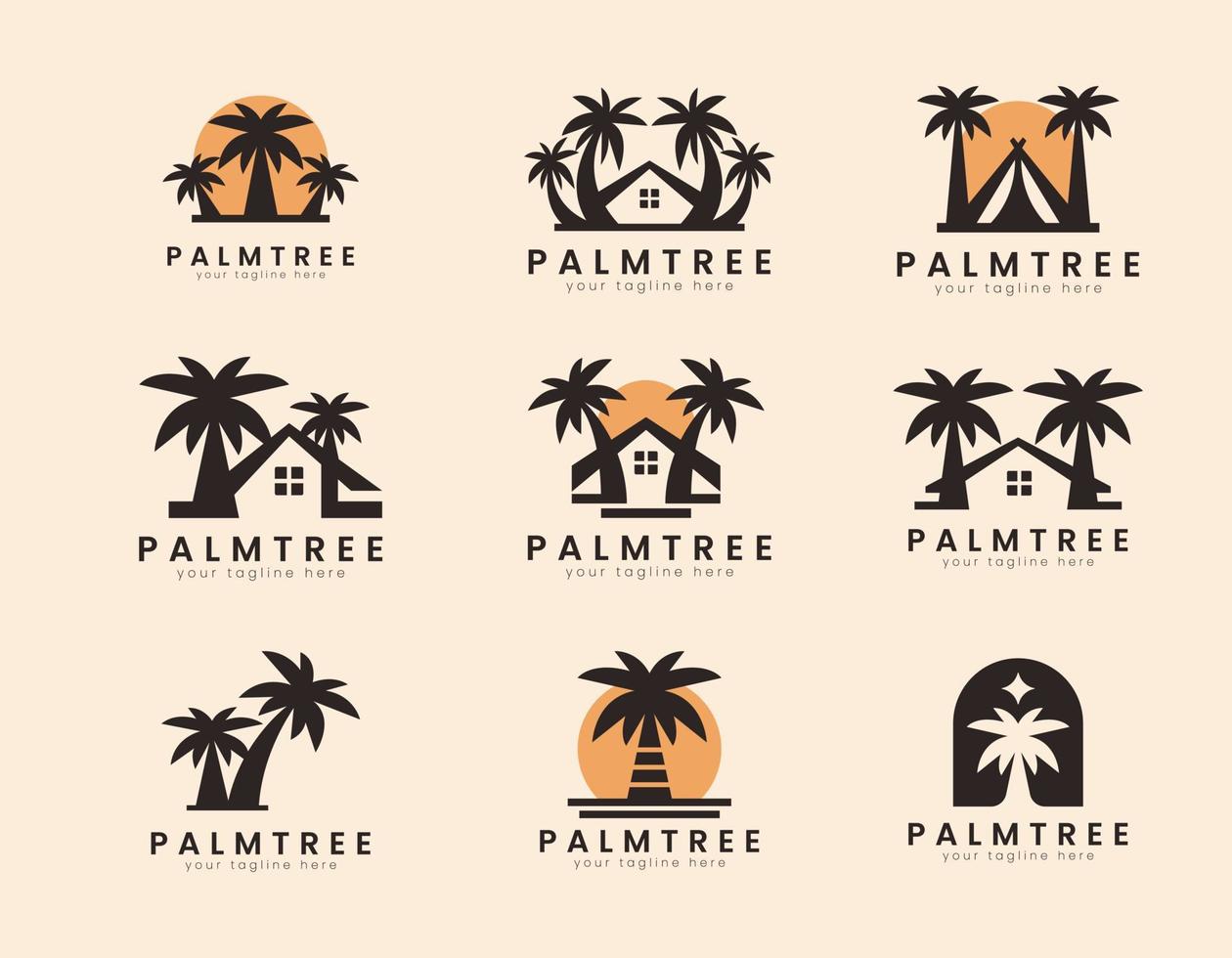 modelo de logotipo de árvore de casa de palmeira. pode ser usado para hotel em casa de praia tropical ou ilustração vetorial de design de logotipo de resort vetor
