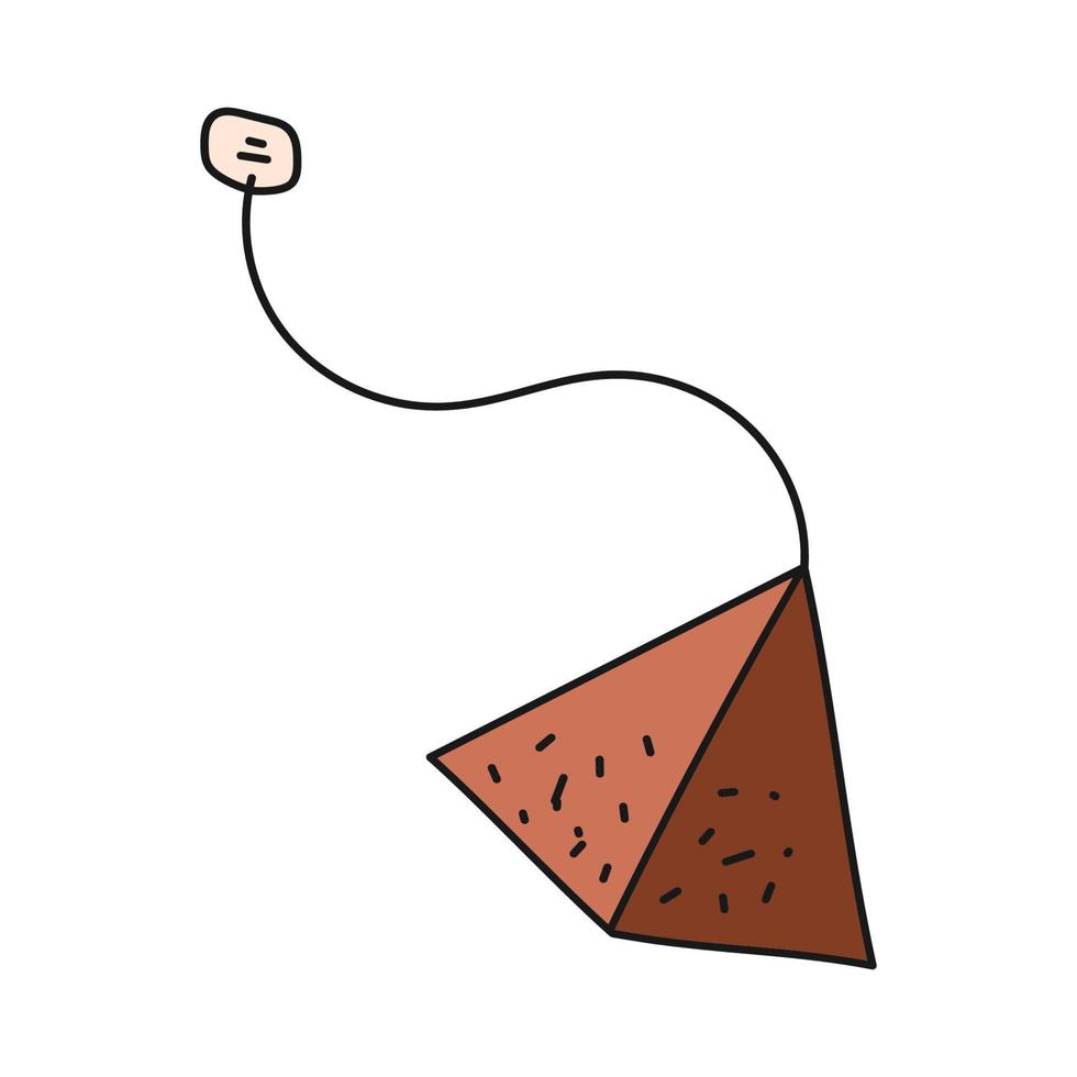 saquinho de chá em forma de triângulo em fundo branco. imagem isolada de vetor no estilo de doodle para web design ou impressão