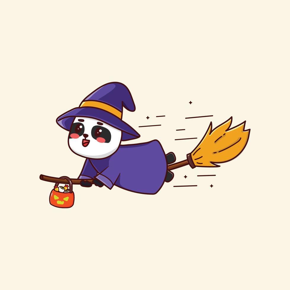 personagem de desenho animado de halloween bonito bruxa kawaii panda vetor