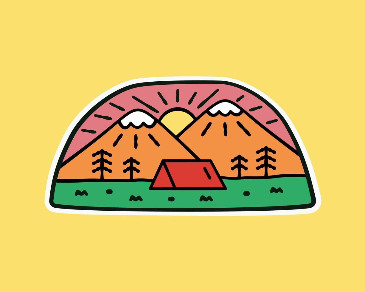 design de acampamento de montanha da natureza para crachá, adesivo, patch, design de camiseta, etc vetor