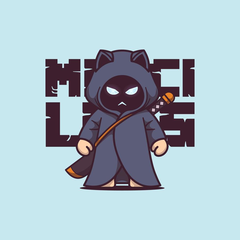 Ilustração de personagem de desenho animado de gato ninja