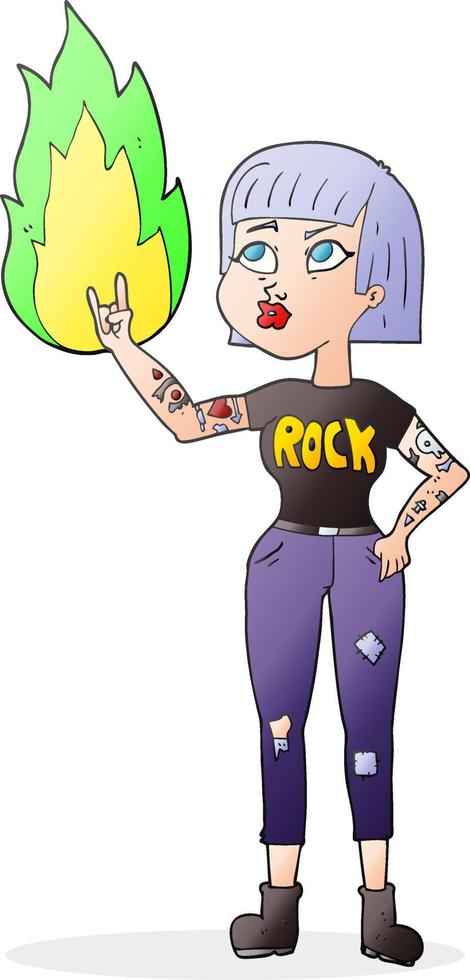 garota de rock desenhada à mão livre vetor