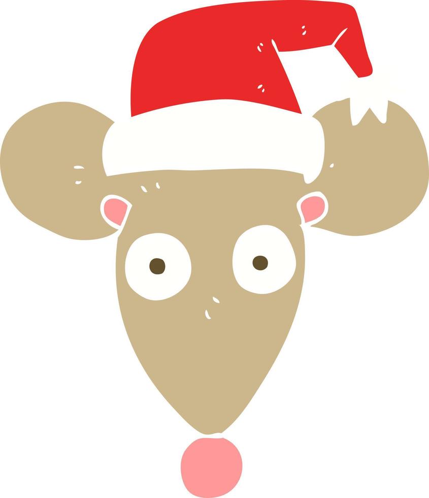 ilustração de cor lisa do mouse no chapéu de natal vetor