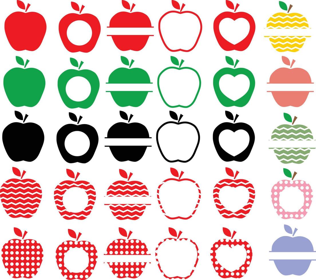 ilustração em vetor svg de maçã isolada no fundo branco. quadro de monograma de professor de maçã.