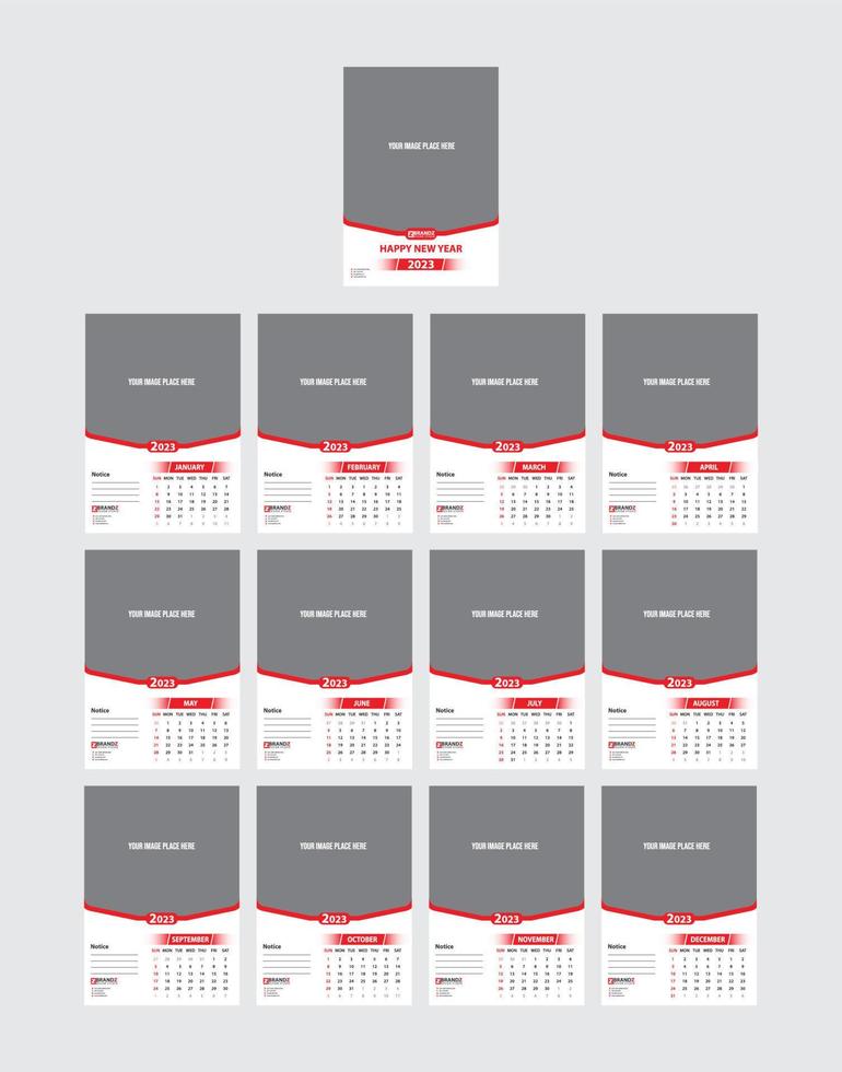 modelo de design de calendário de parede de 12 páginas 2023 vetor