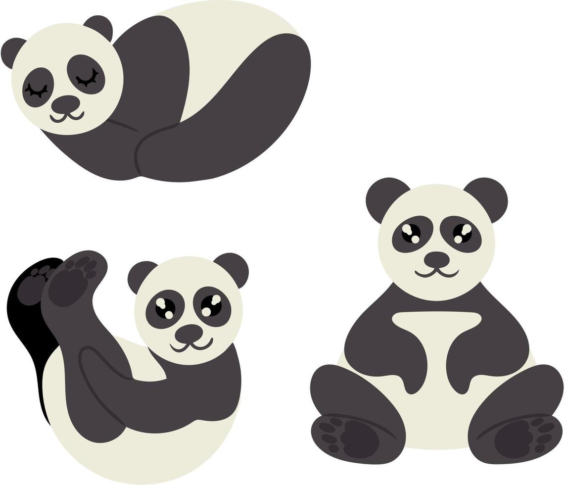 coleção de pandas de clip-art. conjunto de ilustrações de pandas isoladas no fundo branco. ilustração vetorial. para design de cartazes banners com publicidade sobre animais para impressão vetor