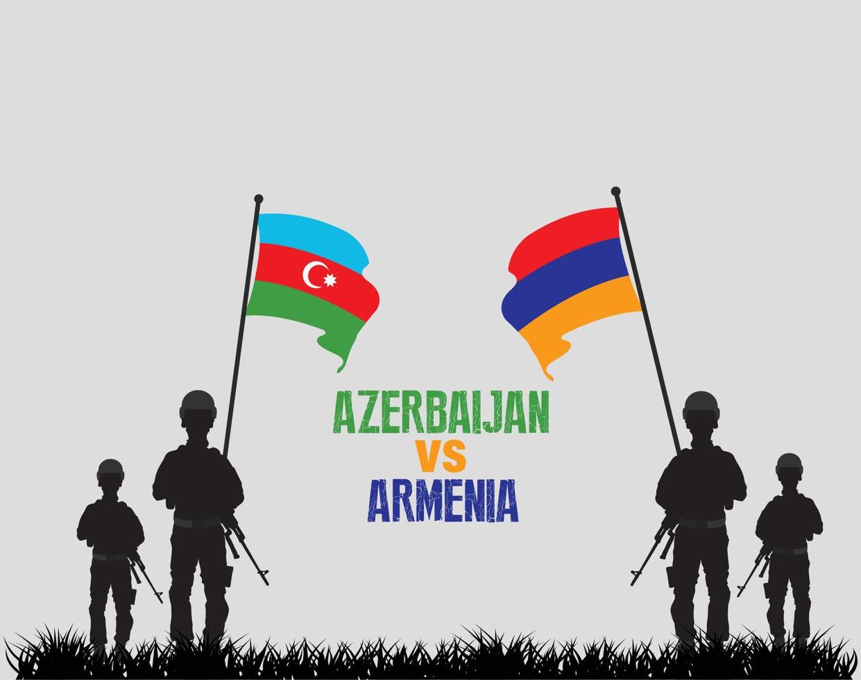 Armênia e Azerbaijão em guerra um contra o outro. bandeiras da armênia e do azerbaijão. ilustração vetorial. vetor