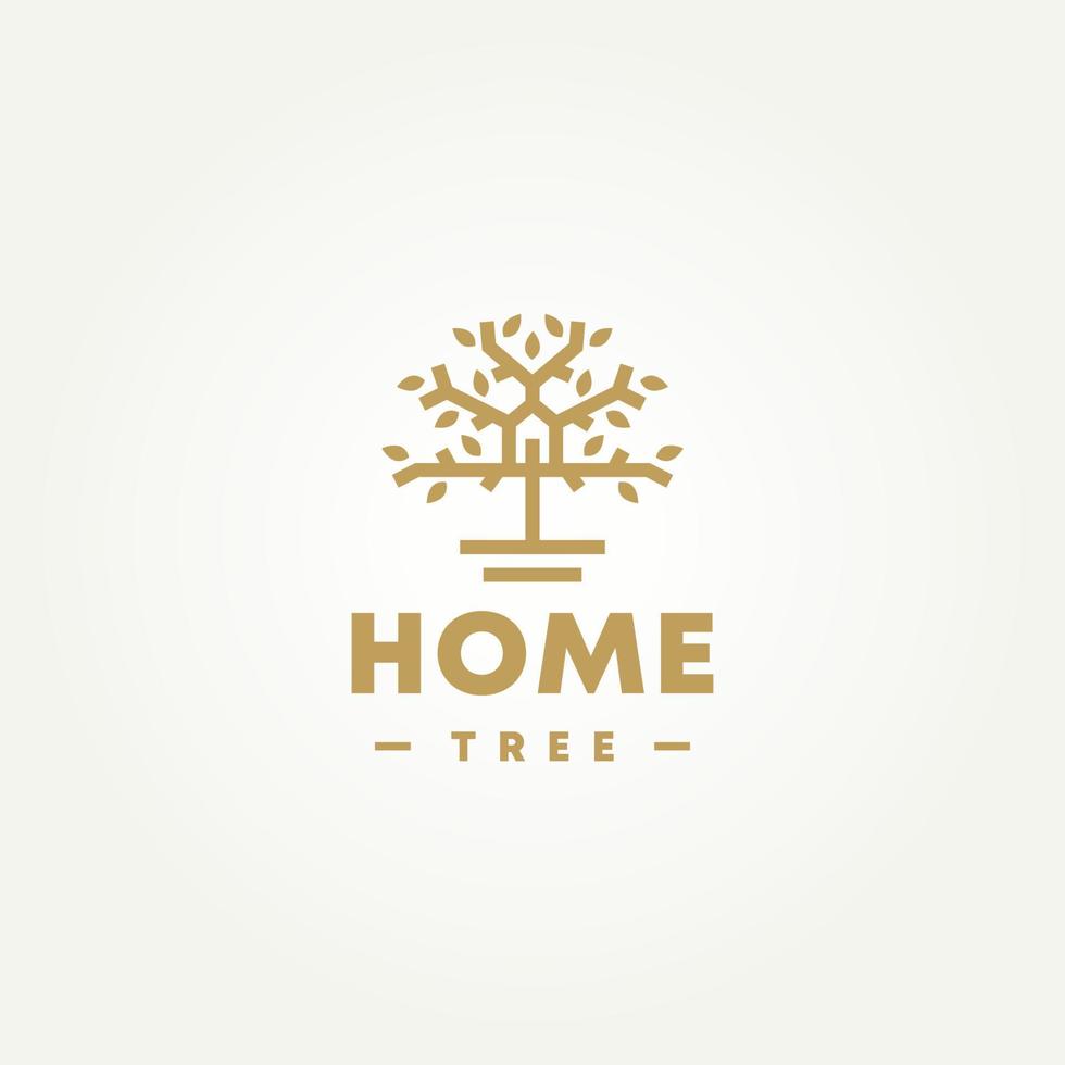 luxuoso minimalista casa na árvore imobiliário linha arte ícone logotipo modelo ilustração vetorial design. casa de natureza elegante moderna simples no conceito de logotipo de árvore vetor