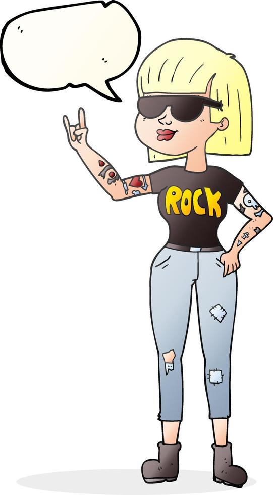 mulher de rock de desenho animado de bolha de fala desenhada à mão livre vetor