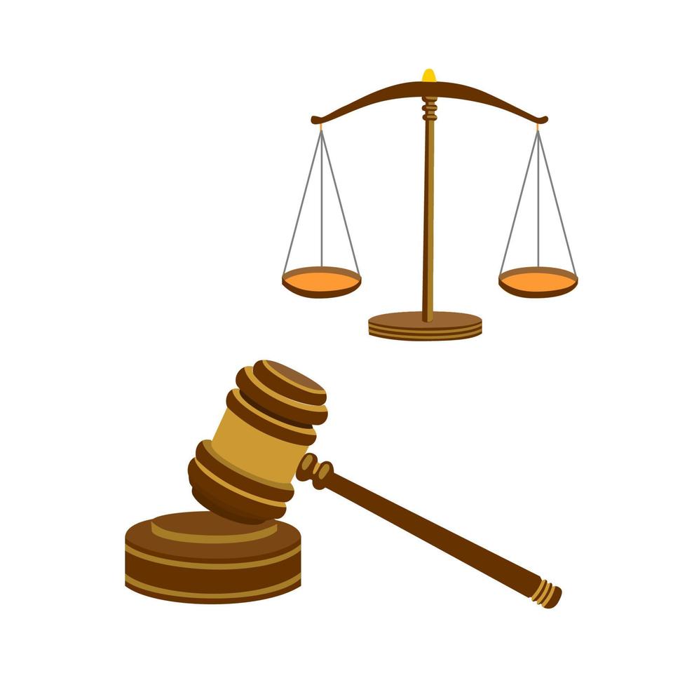 juiz martelo e ilustração vetorial de escalas. sinal e símbolo de justiça. vetor