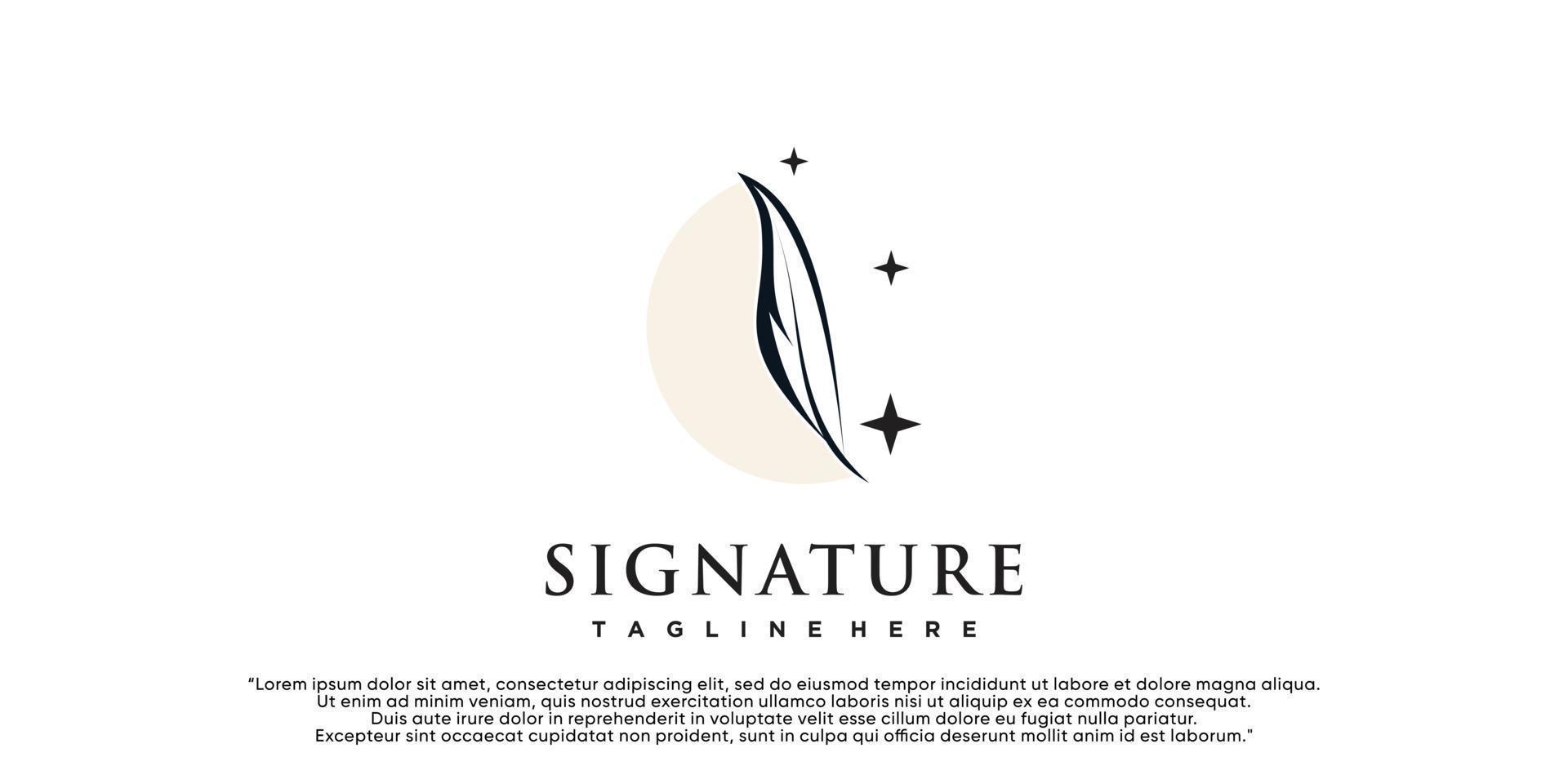 modelo de logotipo de pena de pena minimalista caneta caligrafia assinatura de pena design de arte de linha vetor premium