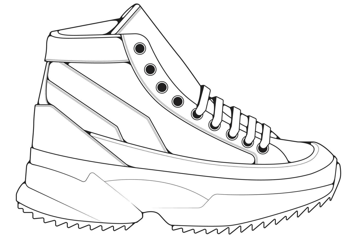 delinear tênis legal. vetor de desenho de contorno de tênis de sapatos, tênis desenhados em um estilo de desenho.