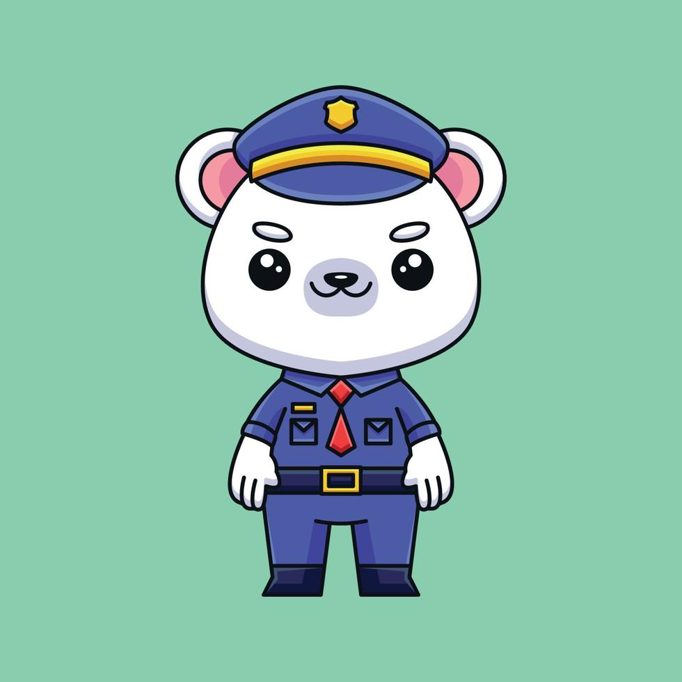 bonito urso polar da polícia dos desenhos animados doodle arte conceito desenhado à mão vetor ilustração do ícone kawaii