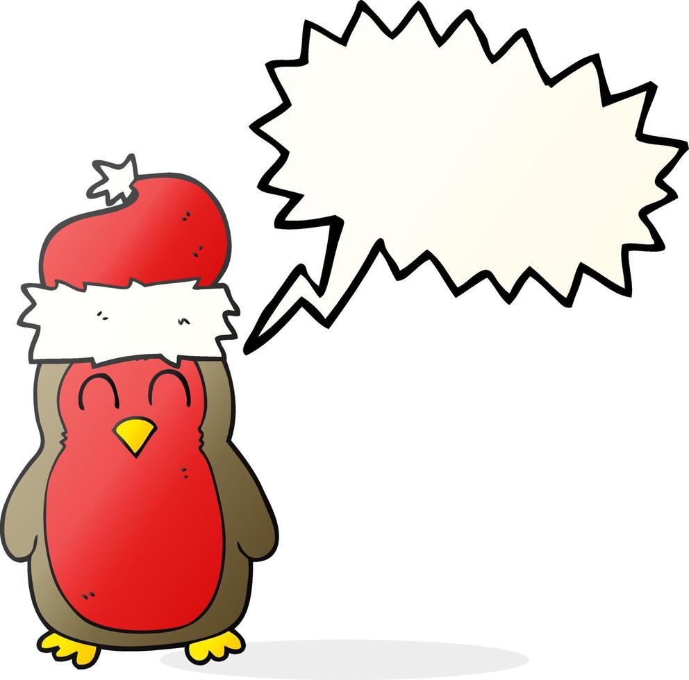 desenho de bolha de fala desenhada à mão livre pisco de peito vermelho de natal vetor