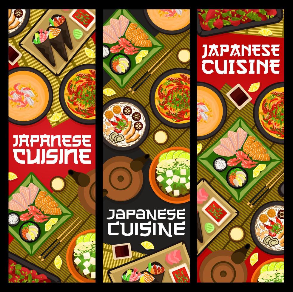 banners de refeições de cozinha japonesa, pratos de comida japonesa vetor