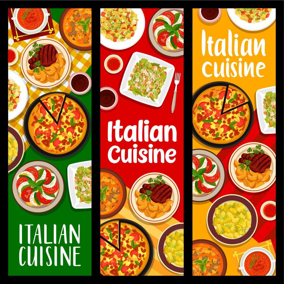 cozinha italiana comida refeições banners verticais vetor