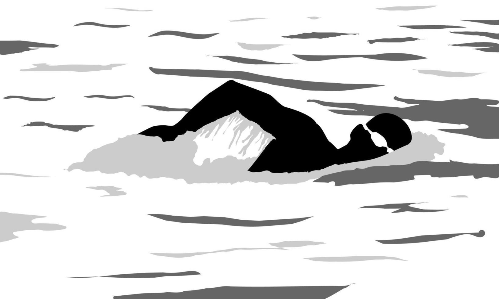 homem nadando em uma silhueta de imagem vetorial de piscina preto e branco vetor