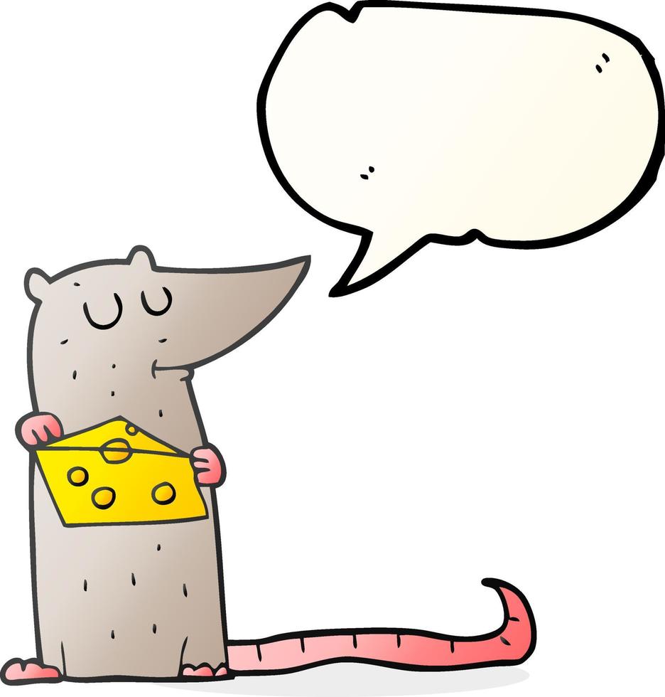 rato de desenho animado de bolha de fala desenhada à mão livre com queijo vetor