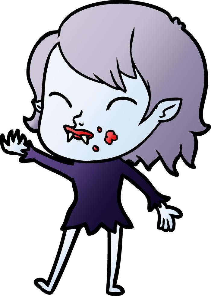 garota vampira dos desenhos animados com sangue na bochecha vetor